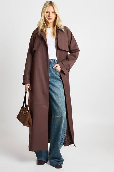boohoo Dames Maxi Trenchcoat met Ceintuur | Chocoladebruin | Maat: 36