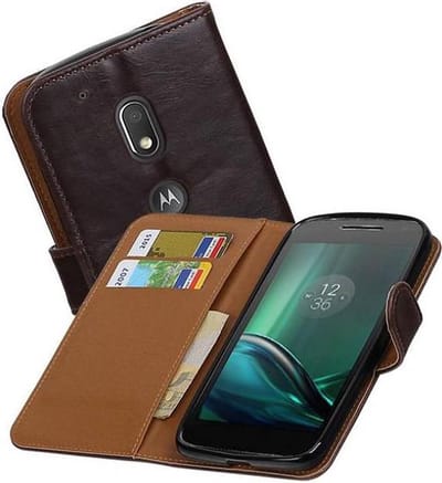 Zakelijke Book Case Telefoonhoesje Geschikt voor de Motorola Moto G4 Play - Portemonnee Hoesje - Pasjeshouder Wallet Case - Mocca