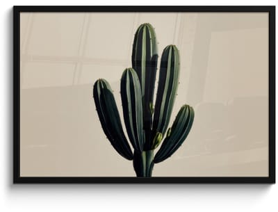 Poster in lijst - Fotolijst 90x60 cm - Posters - Cactus - Subtiel - Groen - Posterlijst zwart - Decoratie - Wanddecoratie woonkamer - Muurdecoratie slaapkamer