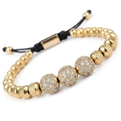 Heren armband – goudkleurige kralenarmband met zirkonia accenten