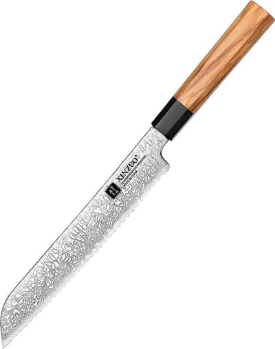 Professioneel Broodmes | Damascus staal (67 laags) | Octogonaal handvat van Olijfhout | Xinzuo PM8O Series