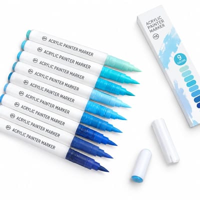 Acrylmarkers - 9 kleuren zeezoutblauw - vloeibare inkt - basisverpakking
