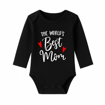 Romper met Tekst Baby – The world’s best Mom – Zwart – Lange mouw – Maat 74/80