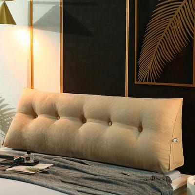 Leesrugleuning kussen - Wigkussen bed - Comfortabel lezen - Zachte parelkatoen vulling - 120x20x50cm - Beige