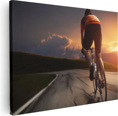 Artaza Canvas Schilderij Fiets - 40x30 cm - Klein - Wanddecoratie Zon - Muurdecoratie Bergen - Schilderijen Op Canvas