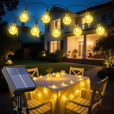 MUPOO Solar Lichtsnoer Buiten IP44 20LEDS -Prikkabel- Lampjes Slinger- 2 Lichtmodi -Tuinverlichting op Zonne-energie- Sfeerverlichting Buiten en Binnen- voor Tuin, Balkon en Terras - 5 Meter - Warm Wit