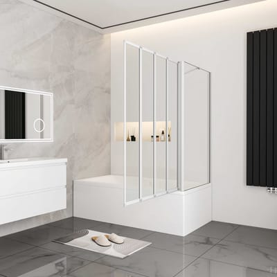 Aica Badwand 100x80x140cm 4-Delige Inklapbaar 4mm gehard glas-Grijs frame