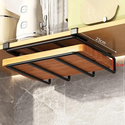 Keukenophangrek met haken onder kast Papieren handdoekdoeken Hanger Snijplank Potafdekking Houder Opbergplank single-deck black