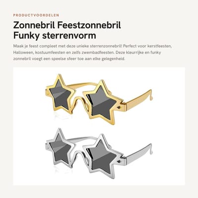 Dailygoods- Zonnebril 2 stuks - Sterrenzonnebril - Feestzonnebril - Kostuumzonnebril - Grappige zonnebril - Goud/zilver kleur glazen