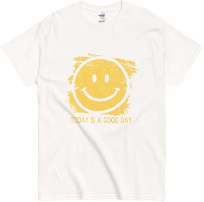 Positief T-shirt met Gele Smiley - Tekst: Today is a Good Day - Dames Heren - Wit – S