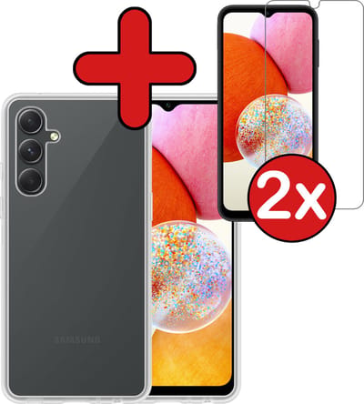 Hoesje - Met 2x Screenprotector - Geschikt voor Samsung Galaxy A14 - Sterk & Shockproof - Telefoon Hoes - Back Cover - Siliconen Case - Telefoonhoes - Transparant