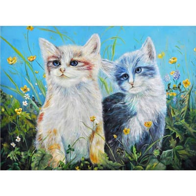 Diamant borduurwerk twee katten DIY Diamond schilderij kruissteek ronde naaldwerk mozaïek decor schilderijen 20X30CM blue