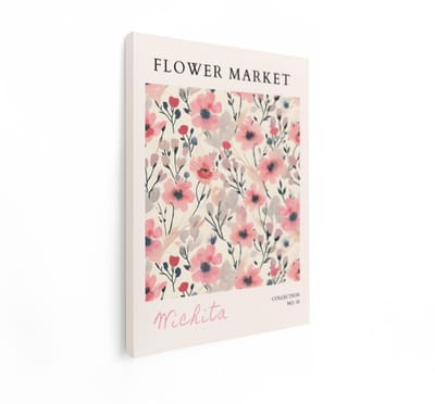 Artaza Canvas Schilderij Bloemen - 60x80 cm - Wanddecoratie Flower Market - Muurdecoratie Aquarel Wichita - Decoratie Roze Bloemen Woonkamer