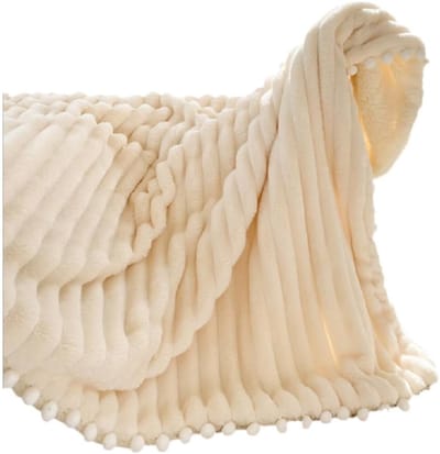 Famanu - Fleece Deken 51 x 63 cm - Beige - Zacht Pluche & Warm - Plaid voor Bank & Bed
