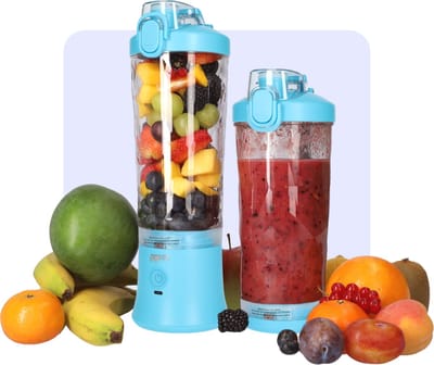 Krachtige Draadloze Blender To Go - Smoothie Maker voor Onderweg - Draagbare Blender met Drinkdop - Mixer voor smoothies - Draadloos opladen mogelijk! - Handmixer voor gezonde drankjes - 600ml - Blauw