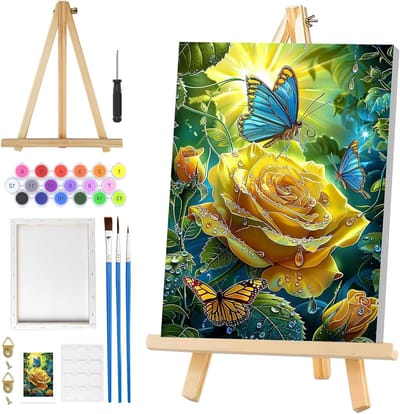 Schilderen op nummer voor volwassenen en beginners met een lijst, rozenlandschap en eenvoudige DIY vlinder olieverf kits voor kunst en ambachten