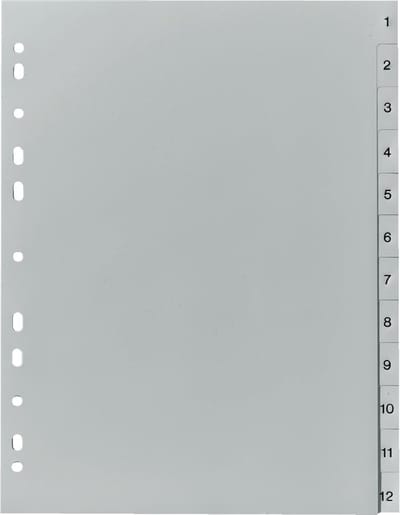 Ordnerregister A4 1-12 PP grau