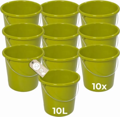Novaliv 10 stuks emmer 10L groen met maatverdeling - schoonmaak emmer 10 liter? 28,5 cm Praktische alleskunner met schaalverdeling voor huishouden & tuin ideaal als huishoudemmer, wateremmer, dweilemmer, emmer