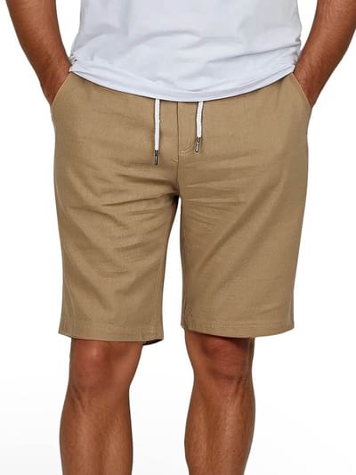 riverso Heren Short RIVOliver regular/straight Beige S Volwassenen Linnen Korte Broek / Zomershorts