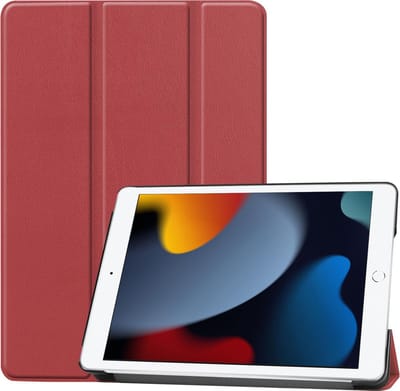 Hoesje - Geschikt voor Apple iPad 9 (2021) - 10.2 inch - 9e Generatie - Dun & Stevig - Hardcover Book Case - Trifold Bookcase Hoes - Hard Cover - Tablethoes - Donkerrood