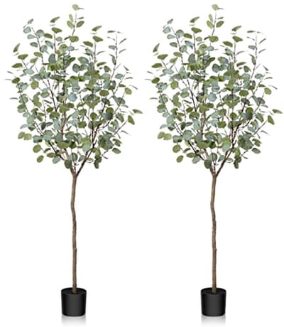 Kunstmatige Eucalyptus Planten 150 cm – Faux Eucalyptus Planten voor Binnen en Buiten, Decoratie voor Thuis, Tuin en Kantoor (Set van 2)