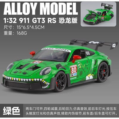 1:32 Metalen Diecast Modelauto Compatibel Met Porsche 911 Gt3 Rs 992 Dinosaurier Livery Editie Duitse Sportwagen Huiscadeau