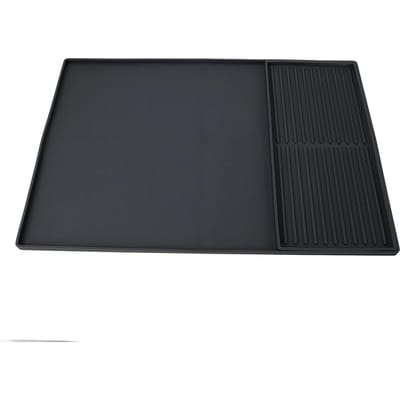 Tapis de Bar pour Machine à Café Isolation Thermique Silicone Double Zone Tapis de Séchage et Bac d'Égouttement pour Comptoir de Cuisine Noir noir