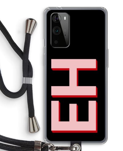 Gepersonaliseerd - Case Company® - Hoesje met koord geschikt voor OnePlus 9 Pro hoesje met Koord - Monogram - Telefoonhoesje met Zwart Koord - Bescherming aan alle Kanten en Over de Schermrand