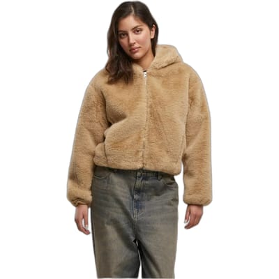 Urban Classics Hoodie van imitatiebont Dames Vest met capuchon - zand - XS