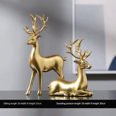 Statue de Cerf Debout et Assis Sculpture en Résine Figurine de Renne Ornements Accents de Cerf pour Décor de Maison Entrée Manteau Table gray