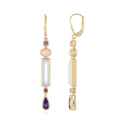 Cavill - 925 Sterling Zilver Oorbellen - Elegante Wit Maansteen Baguette Cabochon & 1,8ct Peervormige Amethist - Bezel Zetting - Luxe Sieraden