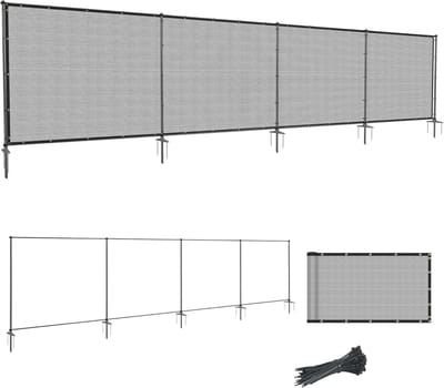 Privacy hek scherm - Windscherm tuin - Buiten privacy - Zwaar ijzeren frame - 5 x 3 voet - Lichtgrijs