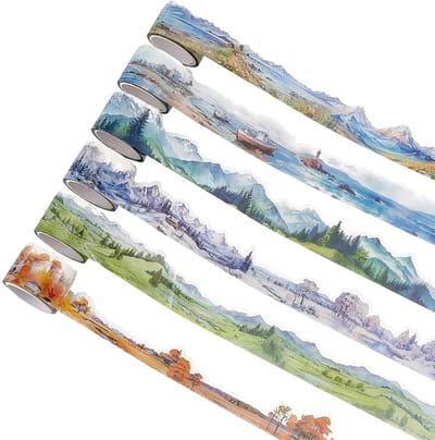 Allecto plus - Landschap PET-tapes, 6 rollen voor dagboekdecoratie en knutselprojecten