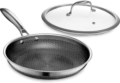 Hybride Koekenpan van 25 cm met Antiaanbaklaag en Glas Deksel - Vaatwasmachine- en Ovenbestendig