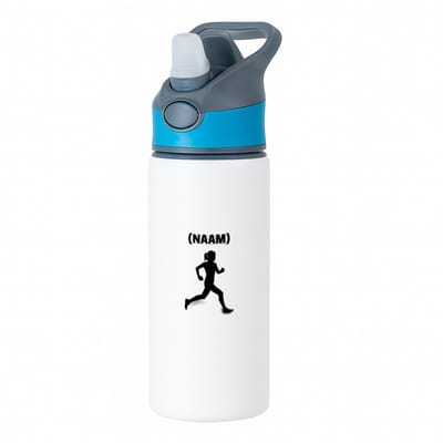 Hacebo® - Hardloop met eigen naam waterfles met rietje blauw - Hardlopen - Hardloper - Sport - water fles - 650ML