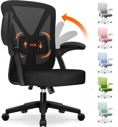 Saikefy Bureaustoel - Ergonomische Bureaustoel - Bureaustoelen voor Volwassenen - Office Chair - Kantoorstoel - Lendensteun - Opklapbare Armleuningen - Zwart