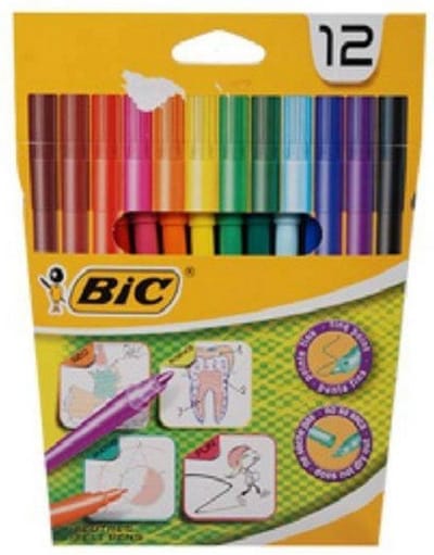 12 Kleurstiften - Viltstiften - merk BIC - kwaliteit -kleur stiften
