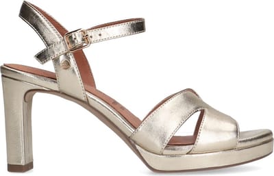No Stress - Dames - Gouden leren sandalen met hak - Maat 39