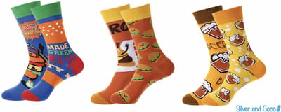 SilverAndCoco - 3 Paar Gekke Foute Vrolijke Sokken / Leuke Grappige Set Dikke Warme Huissokken Dames & Heren Kerstcadeau pakket Katoen / Wintersokken Sinterklaas Socks Sinterklaas Schoen Kerst Cadeautje - Fast Food Hamburgers Bier Biertje