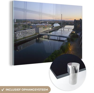 ® Glasschilderij 180x120 cm - Schilderij acrylglas - Glasgow - Rivier - Schotland - Foto op glas - Muurdecoratie woonkamer - Wanddecoratie slaapkamer - Schilderijen