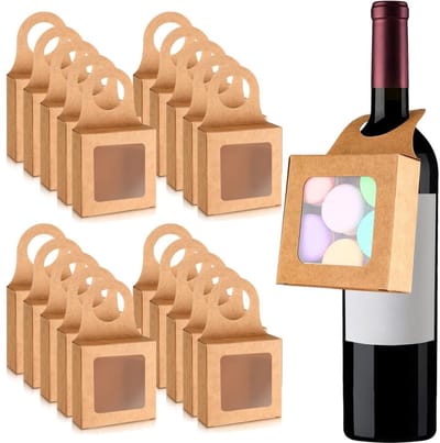 Dailygoods- Wijnflesdozen 20 stuks - Cadeaudoos met venster - Cirkel haak ontwerp - Transparante opening - Eenvoudige installatie - Geschikt voor snoep/chocolade/koekjes