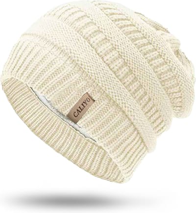 CALIYO Beanie Muts - Wintermuts - Beanie Heren & Dames - Warme Mutsen - Gebreide Skimutsen - Gevoerd Wol - Wit