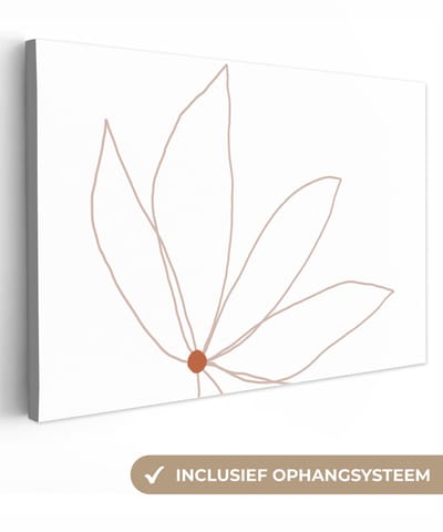 Canvas schilderij 30x20 cm - Wanddecoratie Minimalisme - Bloemen - Line art - Muurdecoratie woonkamer - Slaapkamer decoratie - Kamer accessoires - Schilderijen op canvas