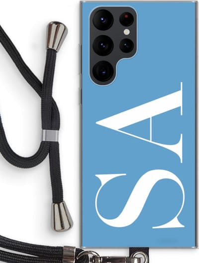 Gepersonaliseerd - Case Company® - Hoesje met koord geschikt voor Samsung Galaxy S22 Ultra hoesje met Koord - Monogram N°2 - Telefoonhoesje met Zwart Koord - Bescherming aan alle Kanten en Over de Schermrand