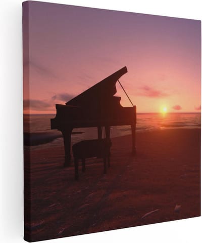 Artaza Canvas Schilderij Zonsondergang Zee - 30x30 cm - Klein - Wanddecoratie Strand - Muurdecoratie Piano - Kamer Accessoires