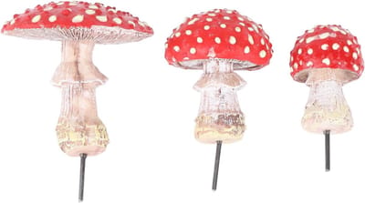 Tuin Paddenstoelen Set - Decoratie Ornamenten - Buiten Decoreren - Glow in the Dark - 3 Stuks - Rood