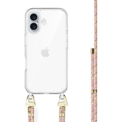 xoxo Wildhearts siliconen hoesje - Geschikt voor iPhone 17 - Rainbow Vibes - Telefoonhoesje - Hoesje met koord - telefoonkoord - Transparant hoesje - In lengte verstelbaar - Meerkleurig regenboog koord