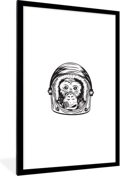 Fotolijst incl. Poster - Aap - Dieren - Astronaut - 60x90 cm - Posterlijst