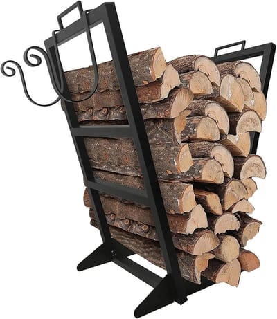 Houtopslag Rek - Brandhouthouder Organizer - Haardhout Opslag - Zware Stalen Constructie - 56 cm Hoog - Zwart