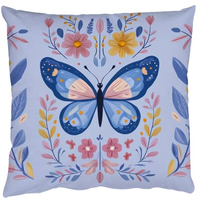 Sierkussens - Kussentjes Woonkamer - 50x50 cm - Vlinder - Lichtblauw - Sierlijk - Bloemen